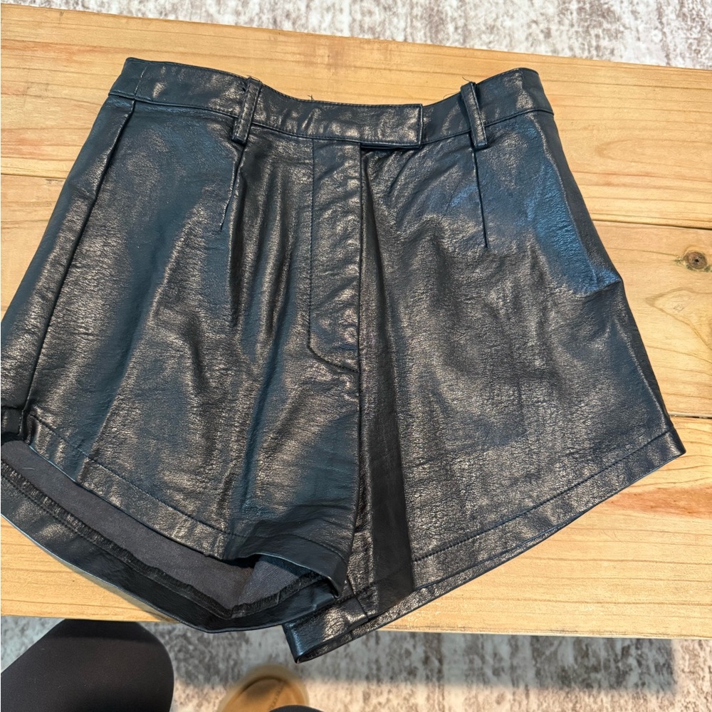 Princess Polly Black High Waist Leather Shorts